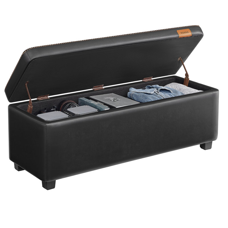 Upholstered Storage Bench, Black