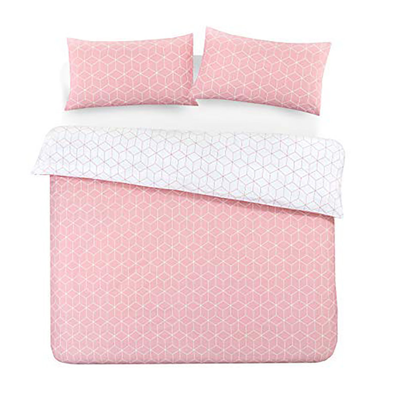 Aircomfort Ashton Multi Design Cotton Rich Duvet Cover Set with Pillowcase, Double - 2 Pillowcases (50 x 50 cm), Pink