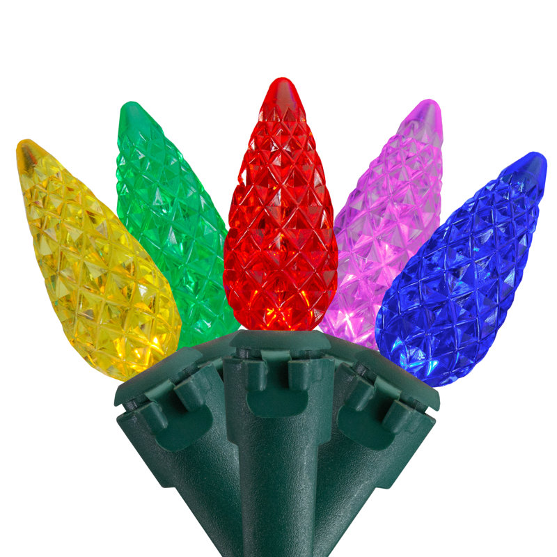 Ensemble de 70 lumières à DEL C6 à facettes 70 fils - Fil vert 23 pi, Multicolore