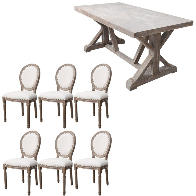 American style rectangular retro dining table set, 29.5"H x 62.9"L x 29.5"W
