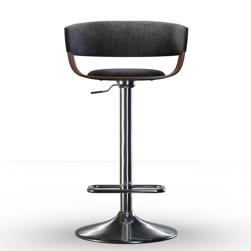 Lowell Adjustable Swivel Upholstered Mid-Century Modern Bar Stool with Ergonomic Curved Seat, Charcoal Gray