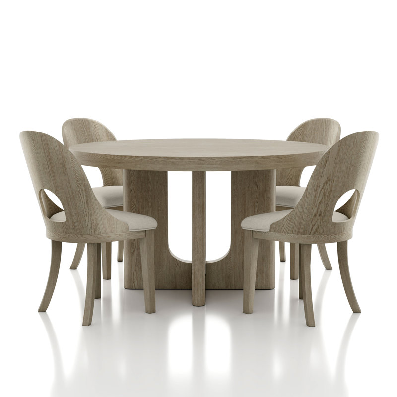 Doloros Bart Round Dining Table Set, White Oak, 5 Pieces: Table, 4 Chairs