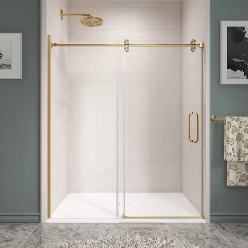 Modern 60" W X 76" H Single Sliding Frameless Shower Door With 3/8-in (10mm) Tempered Glass And Sgcc Certified