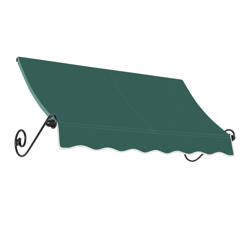 Awntech Charleston Acrylic Fabric Awning with Iron Scroll Arms, 28" H x 88.5" W x 24" D, Forest