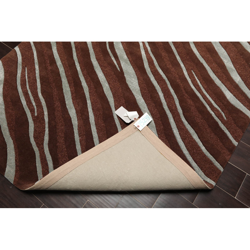 Tapis brun en laine / soie touffeté à la main à motif abstrait Jujhar