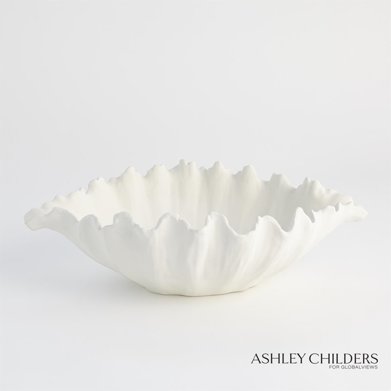 Organic Wave Oval Bowl-White-Lg, White, 5.75" H x 18.50" W x 10.50" D