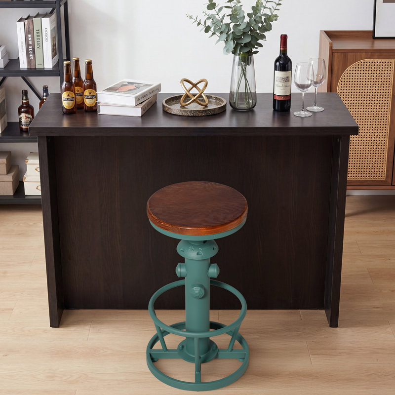 TABOURET INDUSTRIEL À HAUTEUR RÉGLABLE, TABOURET PIVOTANT AVEC TABLETTE EN BOIS MASSIF ET BASE EN MÉTAL À STYLE D'HYDRANT INCENDIE, POUR ÎLE DE CUISINE, BAR À LA MAISON, VERT