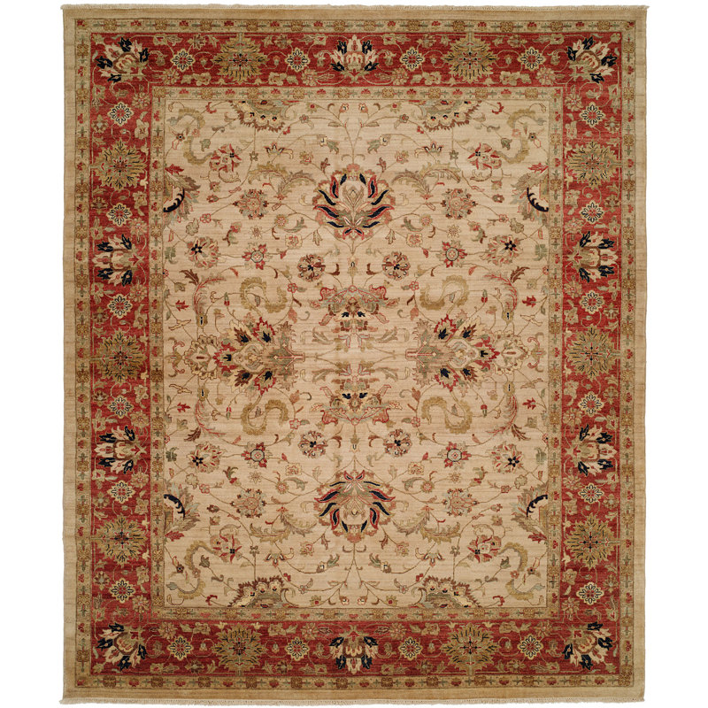 Trudel Wool Oriental Area Rug in Ivory, Runner 2'6" x 12'