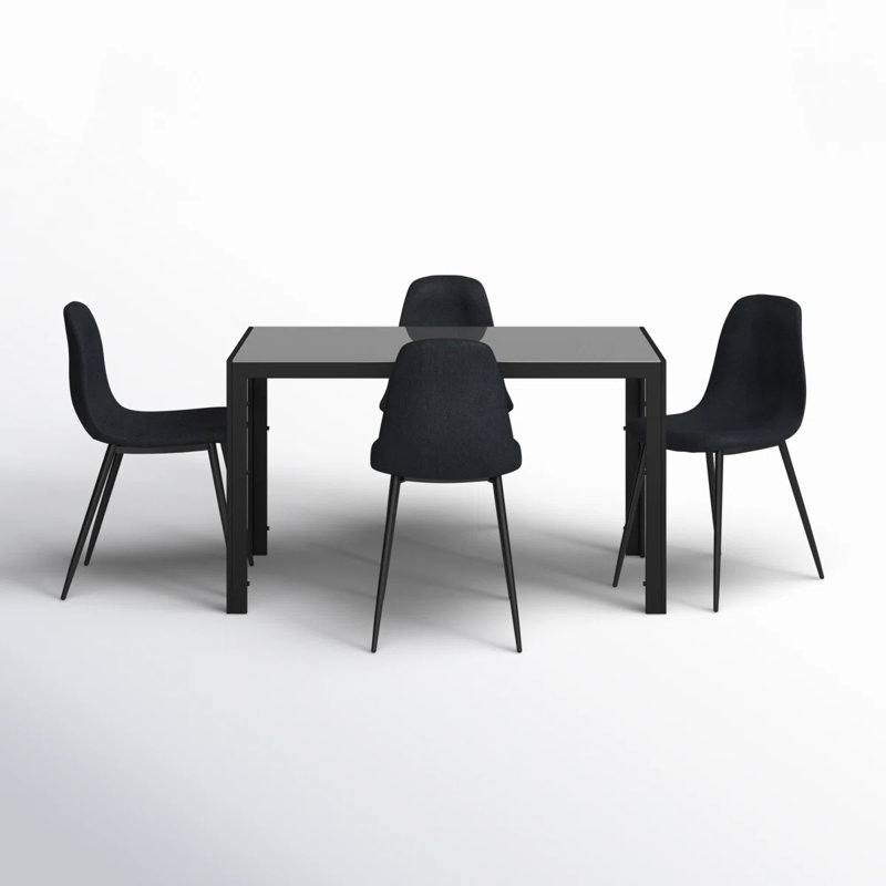 Ally Glass Top Four Leg Dining Set, Black, 5