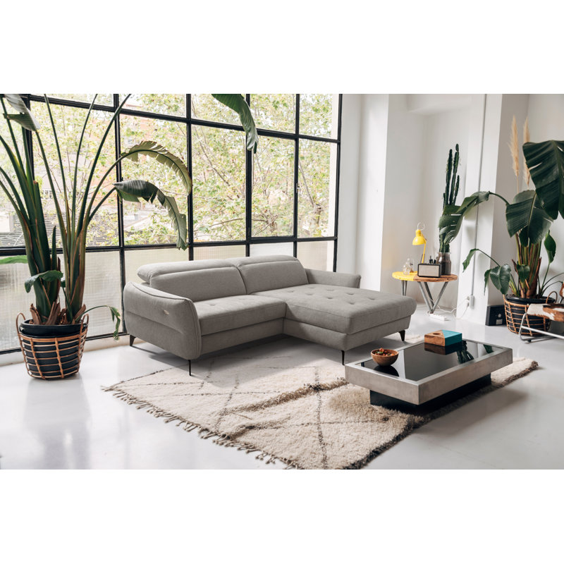 Morpeth Power Reclining Upholstered Corner Sofa in Chenille Fabric with Adjustable Headrests, Tan, Right Hand Facing