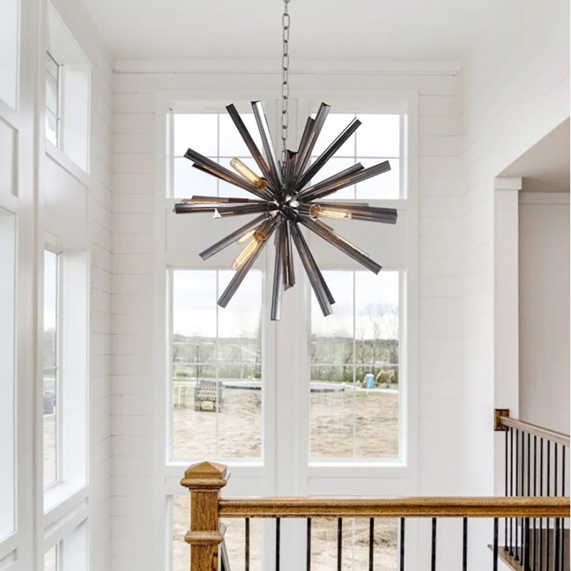 Smokey 9 - Light 29 " Axis Sputnik Sphere Smoke Glass Chandelier