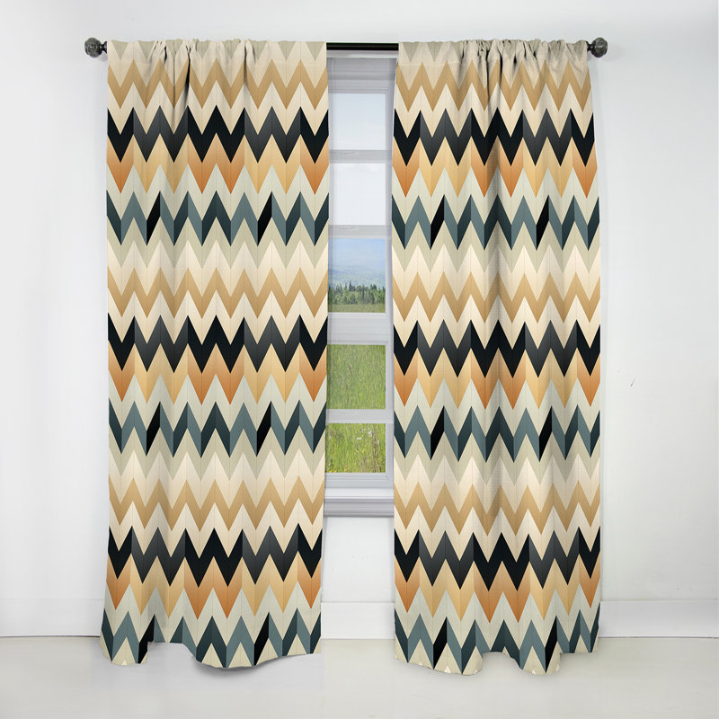 Ivory Boho Accents Chevron III - Chevron Curtain - Blackout Chevron Curtain - 1 Panels, 52" W x 90" L