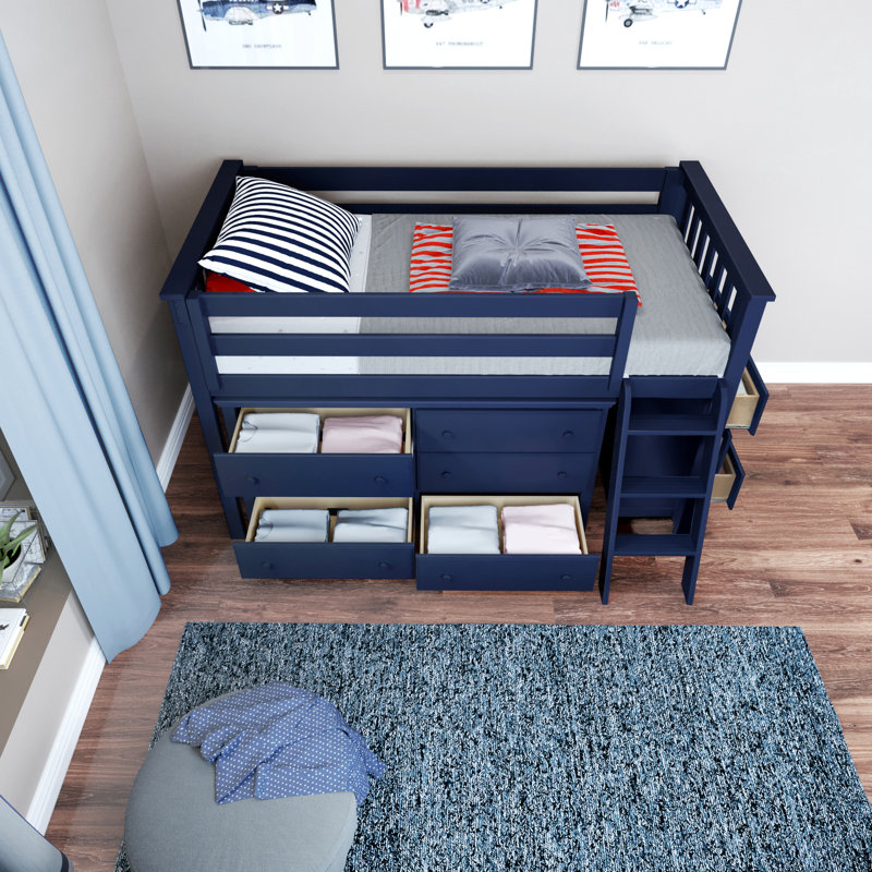 Kaiden Kids Twin Loft Bed with Drawers, Blue