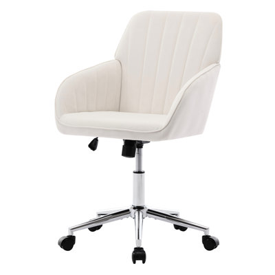 Beige Velvet Ergonomic Chair - Swivel Function, Construction, Back Pain Relief Comfortable For Office Ergonomic, Metal Base, Relaxed Working