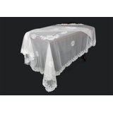 Delicate Daisies Lace Embroidered Tablecloth with Beaded Accent