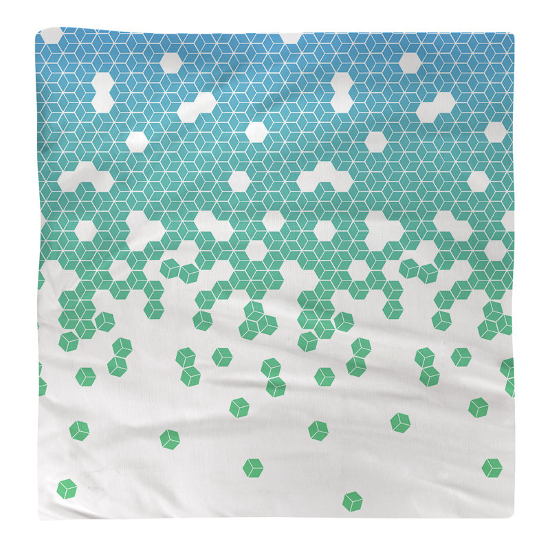 Serviette en coton à motif cube culbuté, Bleu / Vert, H 0,1 po x l 22 po x P 22 po, Sergé de polyester