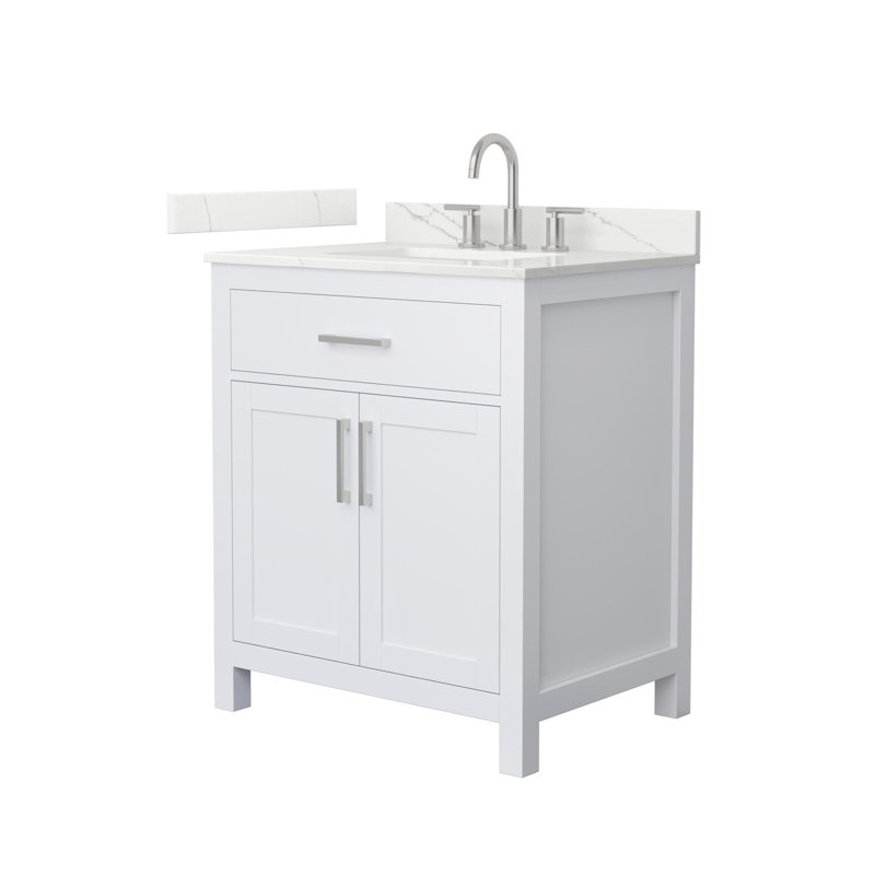Beckett 30" Freestanding Single Bathroom Vanity with Quartz Top, White, Brushed Nickel, Giotto Quartz
