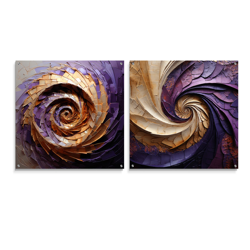Beige mauve minimalisme spirales poteries - ensemble de 2 peintures murales abstraites en acrylique, H 36 po x l 73 po