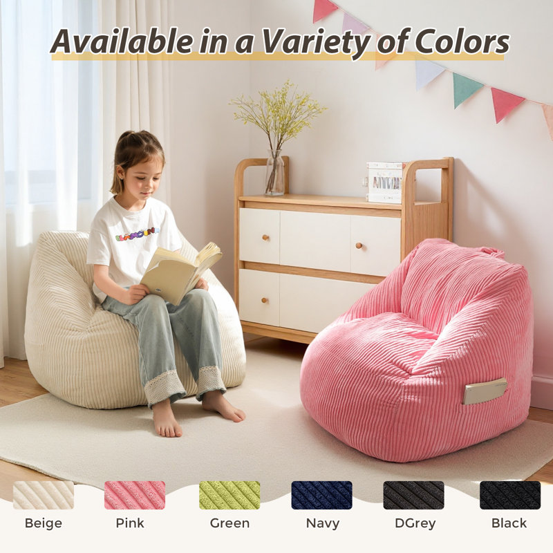 Fauteuil à billes en velours côtelé pour enfants, Velours côtelé beige