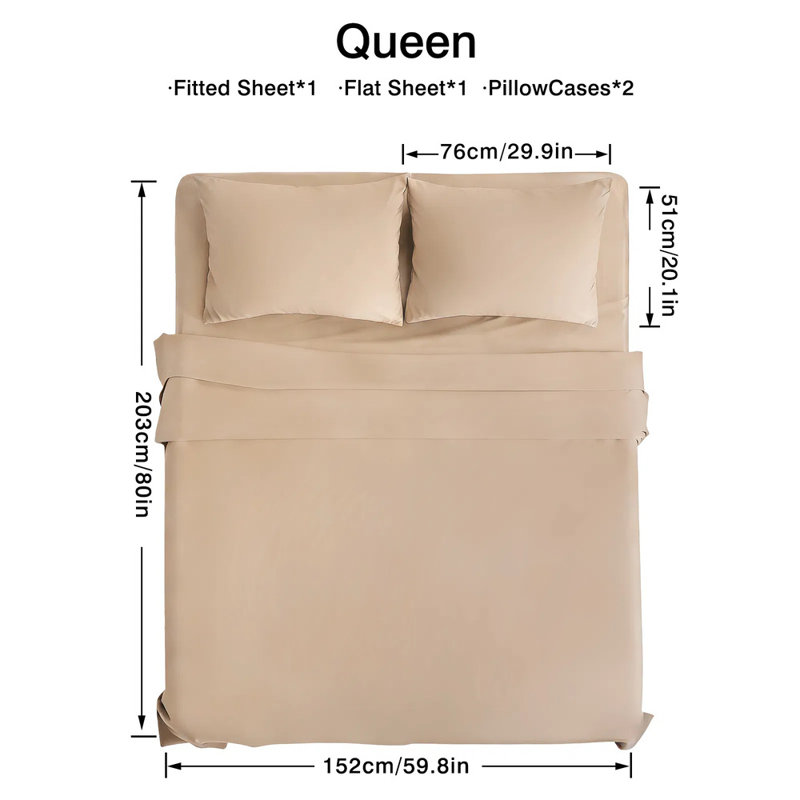 Ensemble de draps 4 pièces 4 pièces - Tissu respirant 85 g et lavable à la machine - Couleur unie, Beige