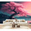 Papier peint adhésif auto-adhésif moderne l 96 "x H 69" pour chambre à coucher Cherry Blossom Tranquil Lake Falling Pink Petals-190261280
