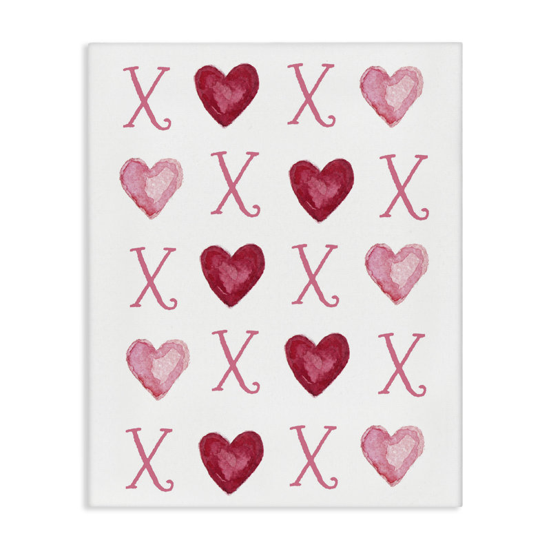 Art mural en toile rose avec coeurs Xoxo par Elizabeth Tyndal, H 30 po x l 24 po