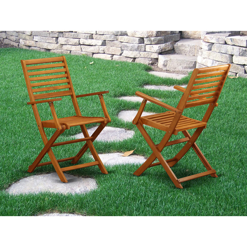 Ensemble de 2 chaises de patio pliantes avec accoudoirs Beasley, bois d'acacia, huile naturelle, Chaise avec accoudoirs
