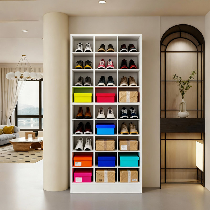 25.6" Wide Modern Shoe Storage Cabinet, White
