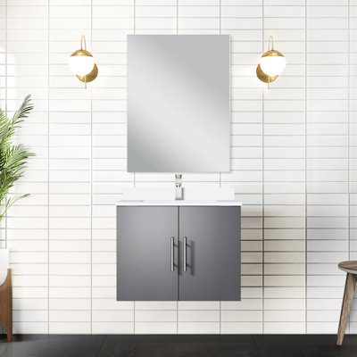 24 In. W X 22 D Dark Grey Bath Vanity, White Quartz Top With Faucet & 18 Mirror - And Scratch- Surface Vanity Countertop, D, Scratch Stain Resistance For Long-Term Use Durability