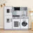 Grey Wooden Modular Toy Kitchen with Writing Board, Stove, Sink, Drink Machine, Washing Machine, and Phone