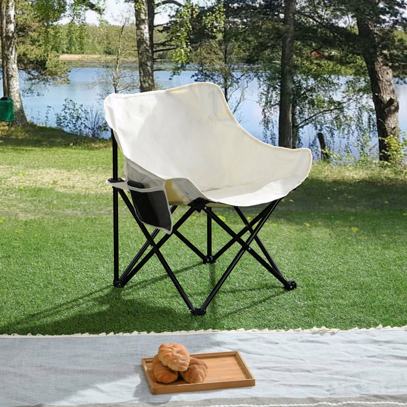 Outdoor Camping Chair, Foldable Portable, Carry Bag, Beige