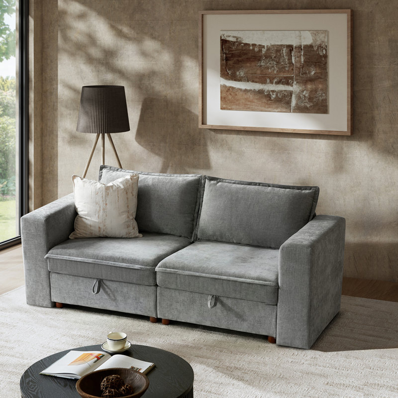 Bessette 76" Modern Chenille Storage Loveseat Sofa Removable Cover, Gray