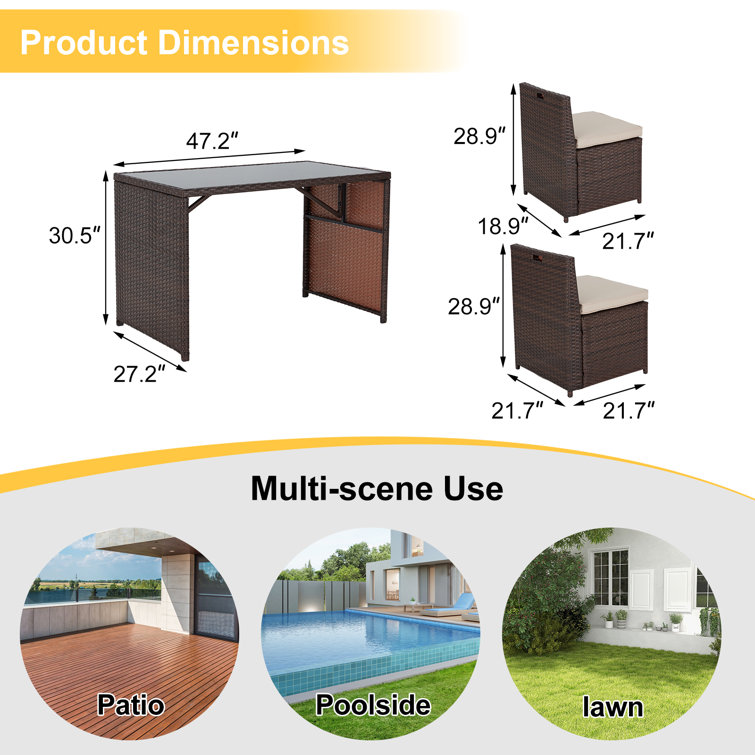 Yushin 5 Pieces Patio Dining Set, Space Saving Wicker Patio Furniture Conversation Set With Glass Table And Seat Cushions, Outdoor Sectional Table And Chairs For Garden, Lawn, Yard, Porch (beige)