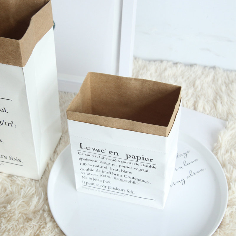 Mignon sac de rangement en papier kraft, H 10,63 po x l 8,27 po x P 1,18 po, Blanc