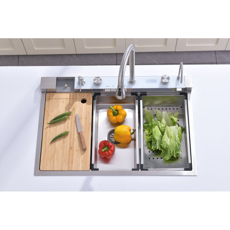 Drop-In Single Bowl Stainless Steel Kitchen Sink, L 33 po x l 22 po, Brushed Nickel