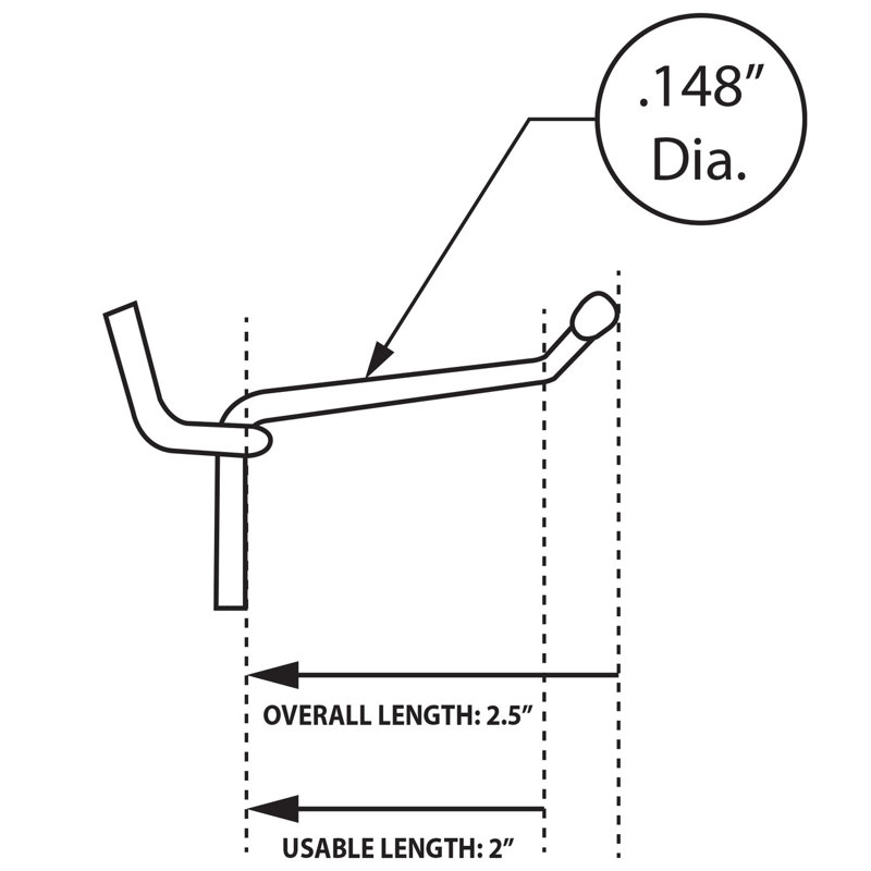 2" Metal Wire Hook: 0.148" Diameter, 50-Pack