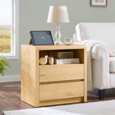  23.3"W Nightstand with Charging Station Natural