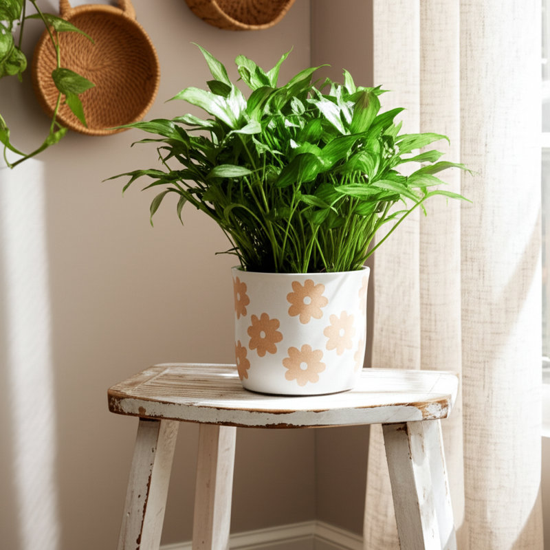 Sagebrook Home 6" Flower Power Planter, Black/White, White Tan