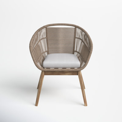 Chemane Indoor/Outdoor Dining Chair in Eucalyptus Wood with Rope and Grey Cushion