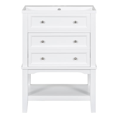 Meuble-lavabo 24 po, lavabo simple, structure en bois massif, tiroir et tablette ouverte, style moderne
