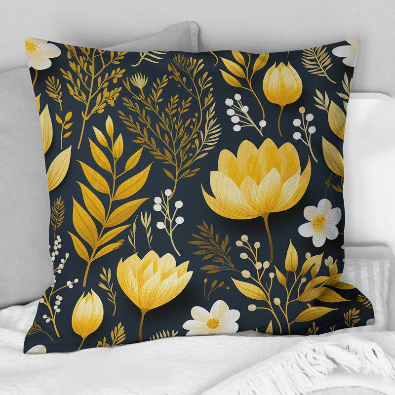 Motif botanique rétro Floral Revival - Coussin décoratif, H 16 po x l 16 po