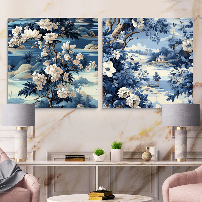 Zena - Art mural acrylique sur verre floral, ensemble de 2, H 16 po x l 33 po