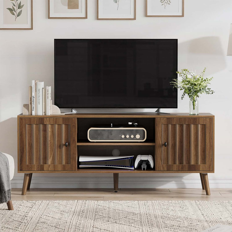 Console en bois avec 2 portes à rainures verticales