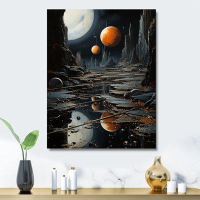 Night Sky Orbiting Planet - Space Planet Metal Wall Art