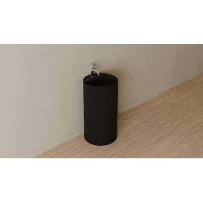 Badeloft Circular Stone Resin Freestanding Pedestal Bathroom Sink SB-03-A-MBLK in Matte Black