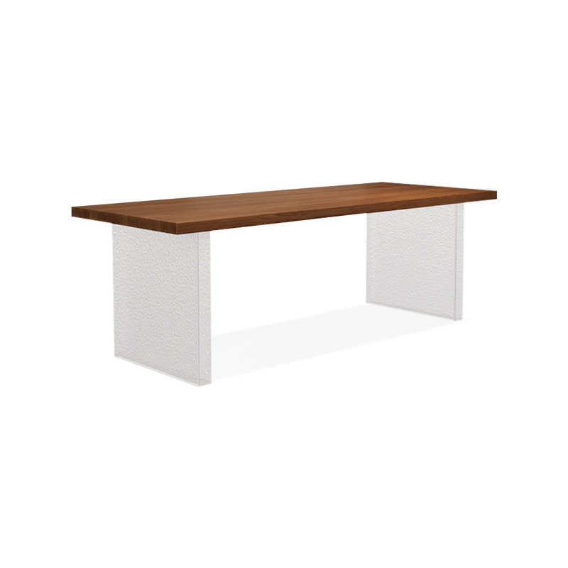 Light-walnut Rectangular Solid Wood + Acrylic Desk, 29.53" H x 78.74" W x 35.43"D