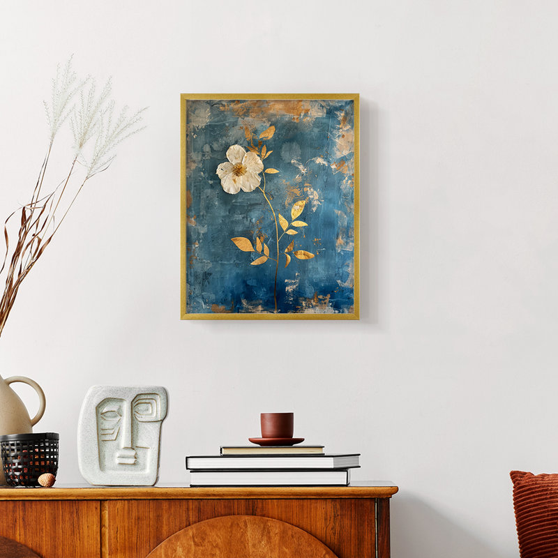 FLORAL Series XLV - reproduction encadrée de qualité supérieure - prête à être accrochée - aucun clou requis, Doré