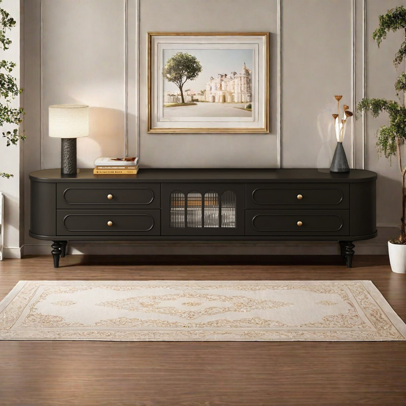 Meuble télé rétro simple et moderne, H 20,9 po x L 86,6 po x l 15,7 po, Noir