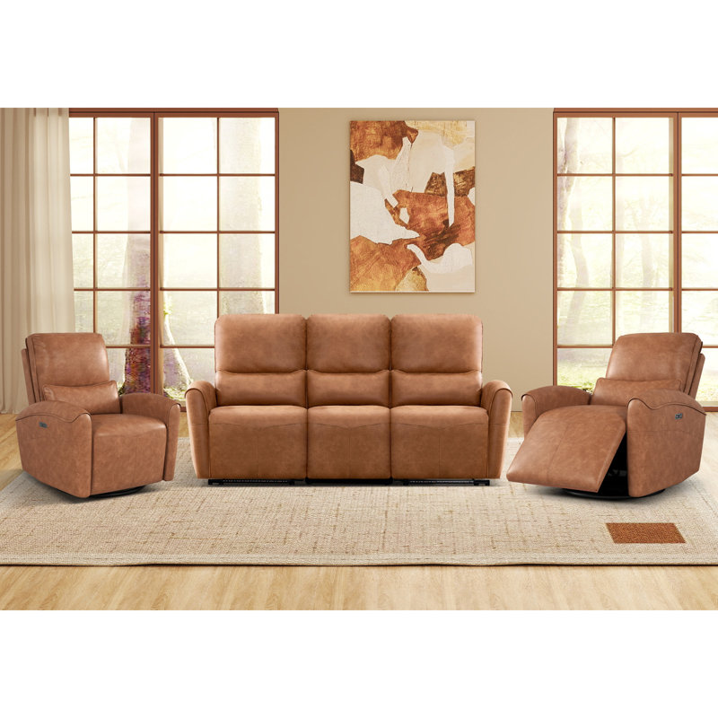Ensemble de salon inclinable électrique en microfibre 3 pièces avec bandes lumineuses, 3 Pcs: 2 Chairs, Sofa, Brown
