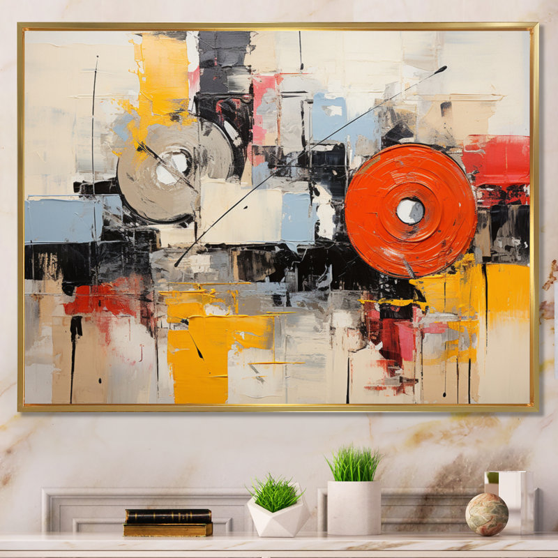 Genya Collage Rhyth sur toile, H 16 po x l 32 po x P 1 po, Cadre flottant doré